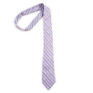 CALVIN KLEIN lavender purple silver stripe 100% silk skinny neck tie